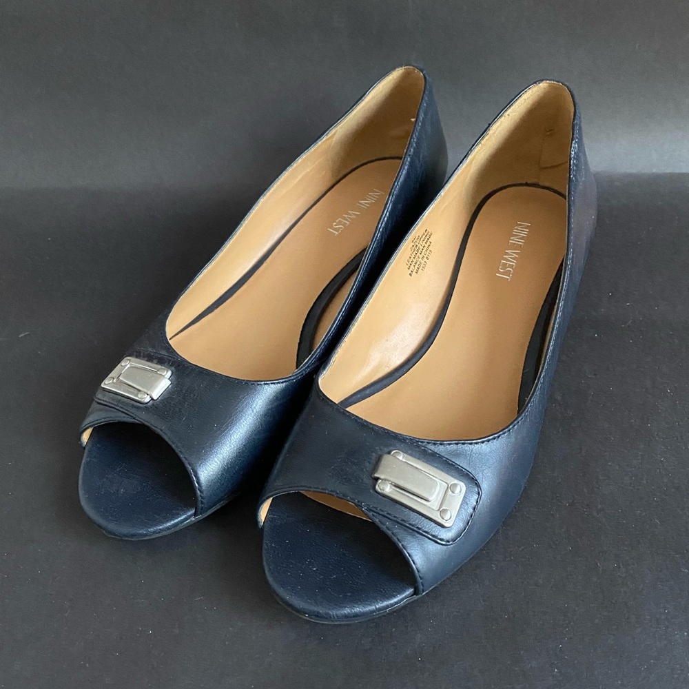 Nine West Leather Wedge Peep Toe Pump